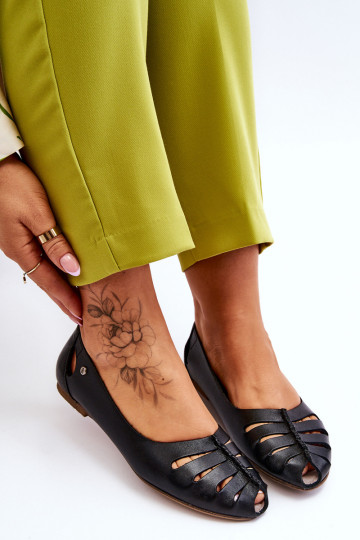 Wygodne Skórzane Baleriny Damskie Czarne Lemar Luka 2