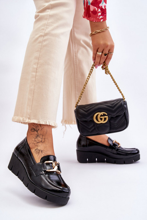 Black Felicita Patent Wedge Loafers Black Felicita Patent Wedge Loafers