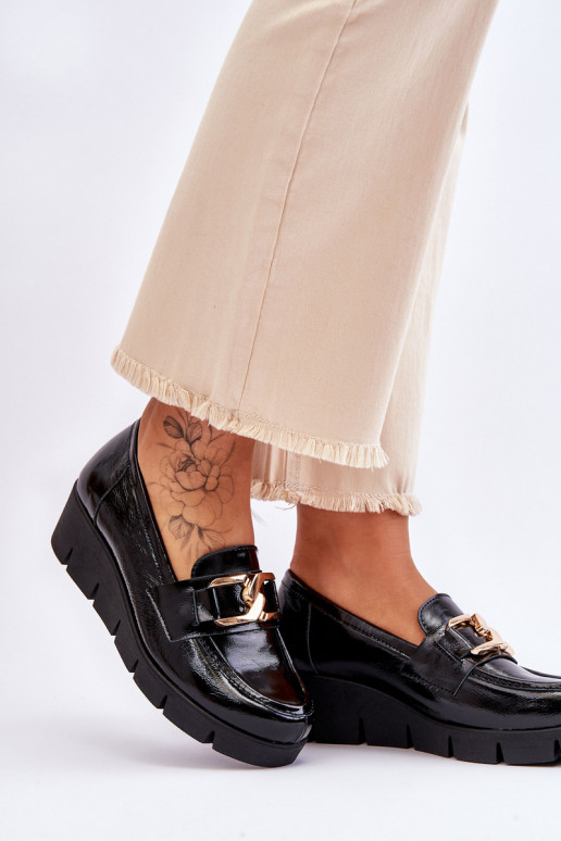 Black Felicita Patent Wedge Loafers Black Felicita Patent Wedge Loafers