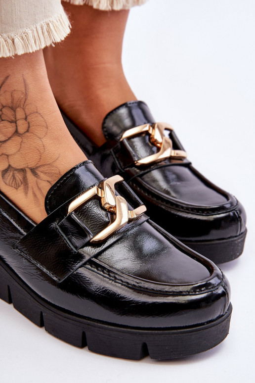 Black Felicita Patent Wedge Loafers Black Felicita Patent Wedge Loafers