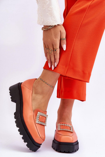 Comfortable Leather Loafers Orange Agathe 2