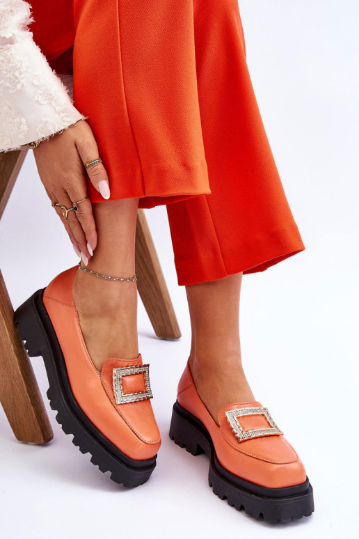 Comfortable Leather Loafers Orange Agathe Comfortable Leather Loafers Orange Agathe