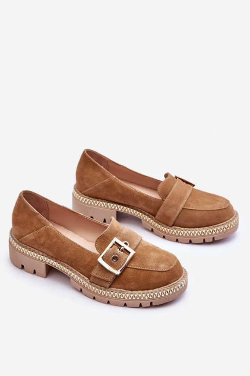 Modne Zamszowe Mokasyny Ciemnobeżowe Eloisa