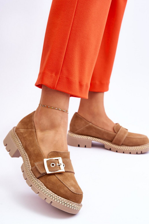 Modne Zamszowe Mokasyny Ciemnobeżowe Eloisa