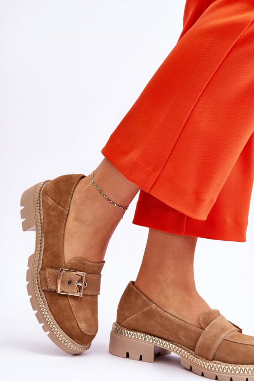 Modne Zamszowe Mokasyny Ciemnobeżowe Eloisa