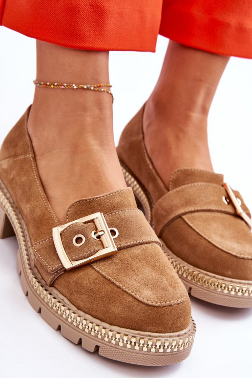 Modne Zamszowe Mokasyny Ciemnobeżowe Eloisa