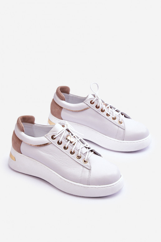 Women's Leather Platform Sports Shoes White Caressa