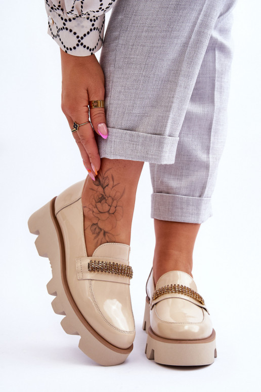 Fashionable Loafers On The Platform With Decoration Laura Messi 2600 Beige Fashionable Loafers On The Platform With Decoration Laura Messi 2600 Beige