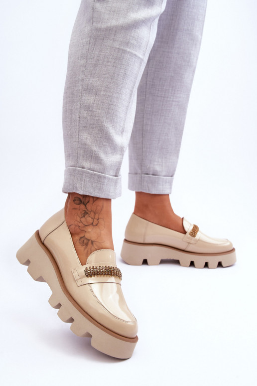 Fashionable Loafers On The Platform With Decoration Laura Messi 2600 Beige Fashionable Loafers On The Platform With Decoration Laura Messi 2600 Beige