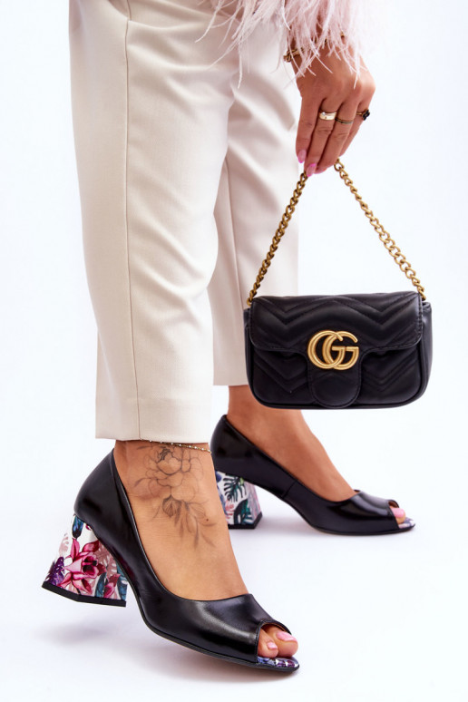Leather Pumps With A Decorative Heel Leski Shoes 2608/K Black