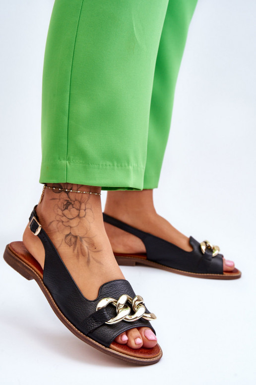Skórzane Sandały Damskie Lewski Shoes 3230 Czarny Groch Skórzane Sandały Damskie Lewski Shoes 3230 Czarny Groch