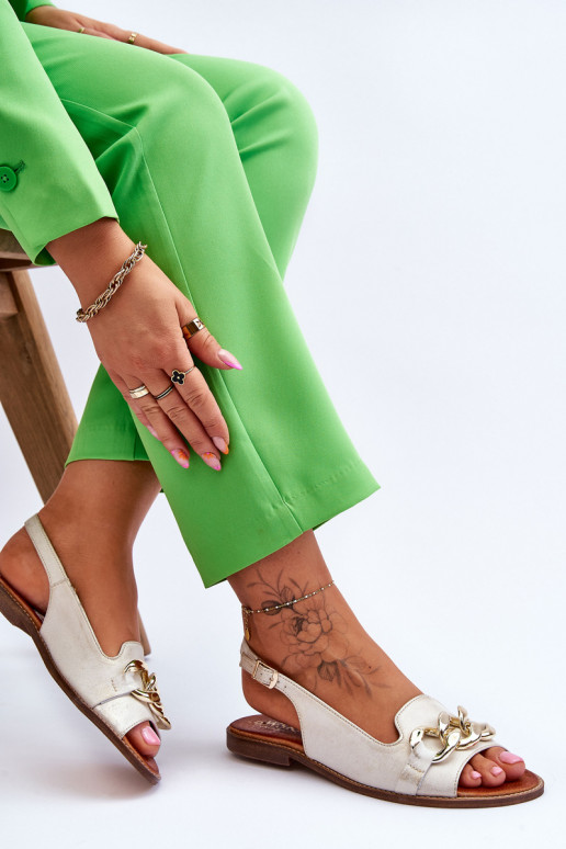 Skórzane Sandały Damskie Lewski Shoes 3230 Beżowo-Złote Skórzane Sandały Damskie Lewski Shoes 3230 Beżowo-Złote