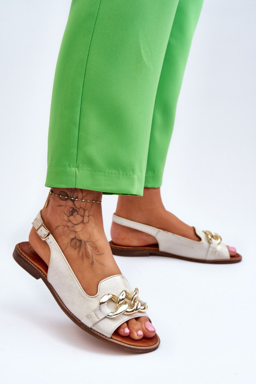 Women's Leather Sandals Lewski Shoes 3230 Beige-gold Women's Leather Sandals Lewski Shoes 3230 Beige-gold