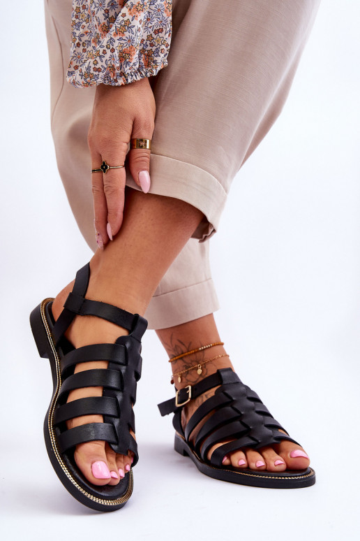 Leather Sandals With Straps Black Lawren