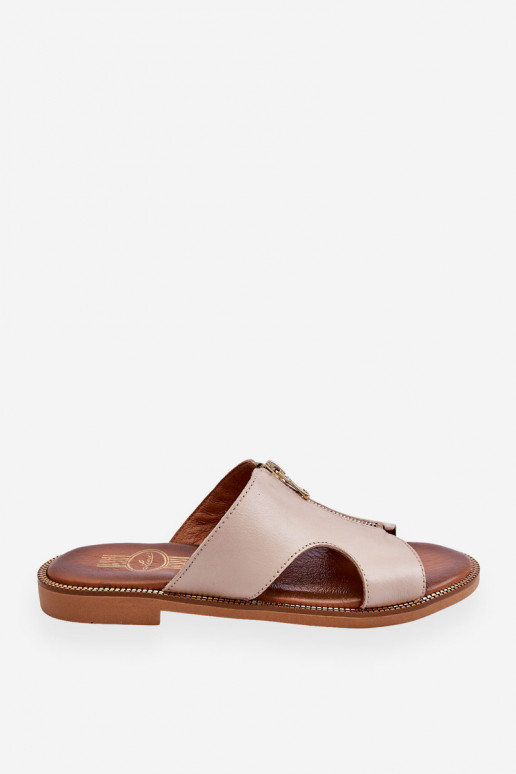 Women's Slippers With Decorative Zipper Beige Clarence Women's Slippers With Decorative Zipper Beige Clarence