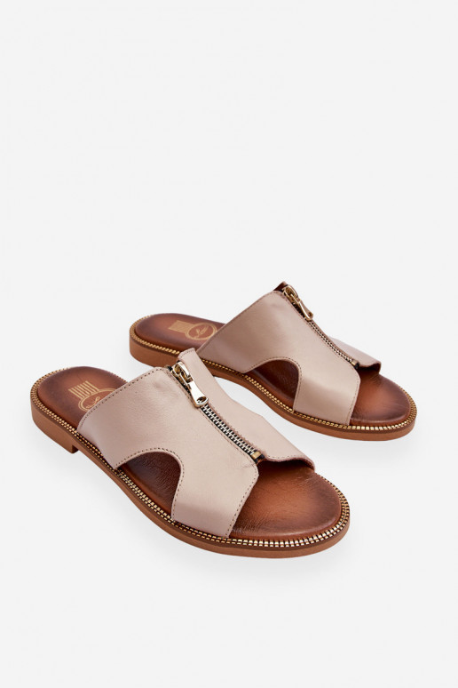 Women's Slippers With Decorative Zipper Beige Clarence Women's Slippers With Decorative Zipper Beige Clarence