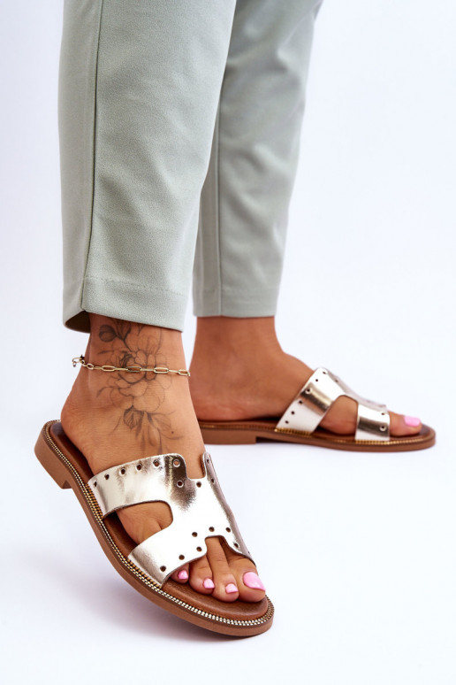 Zazoo 40326 Women's Slippers With Decorative Cutouts Gold Zazoo 40326 Women's Slippers With Decorative Cutouts Gold