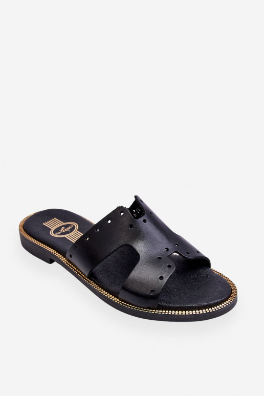 Zazoo 40326 Women's Black Slip-On Sandals With Decorative Cutouts Zazoo 40326 Women's Black Slip-On Sandals With Decorative Cutouts