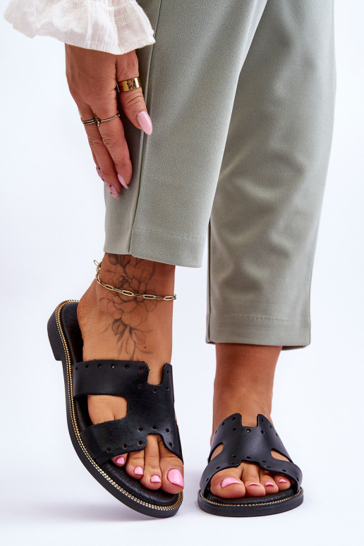 Zazoo 40326 Women's Black Slip-On Sandals With Decorative Cutouts Zazoo 40326 Women's Black Slip-On Sandals With Decorative Cutouts