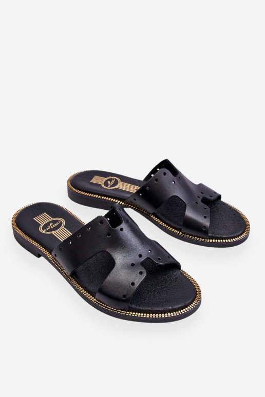 Zazoo 40326 Women's Black Slip-On Sandals With Decorative Cutouts Zazoo 40326 Women's Black Slip-On Sandals With Decorative Cutouts