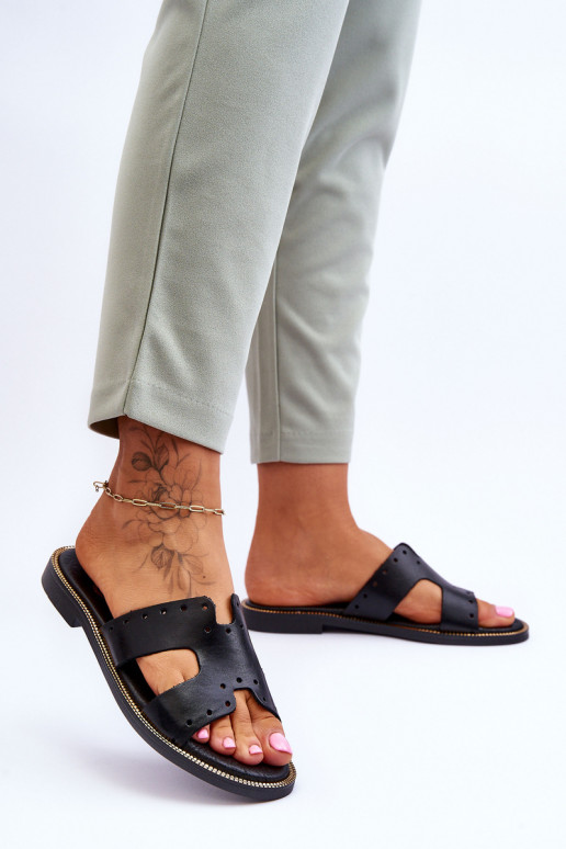 Zazoo 40326 Women's Black Slip-On Sandals With Decorative Cutouts Zazoo 40326 Women's Black Slip-On Sandals With Decorative Cutouts