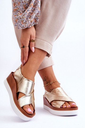 Leather Wedge Sandals Gold Morgan 2