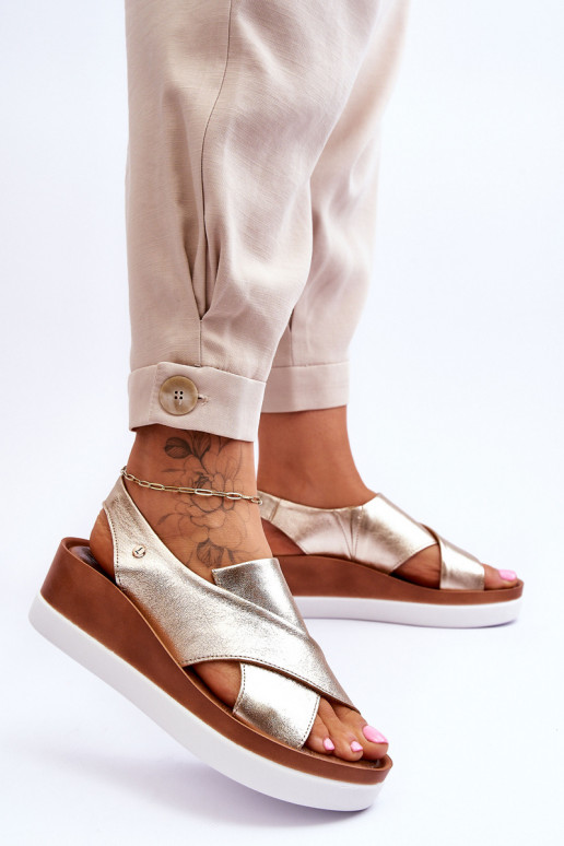 Skórzane Sandały Na Koturnie Złote Morgan Skórzane Sandały Na Koturnie Złote Morgan