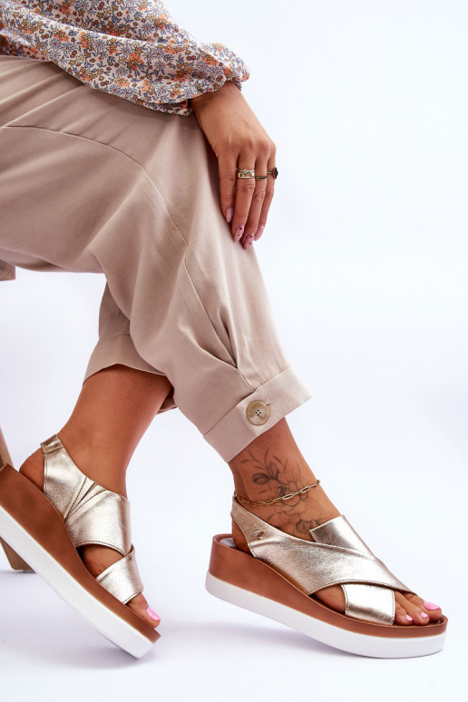 Leather Wedge Sandals Gold Morgan Leather Wedge Sandals Gold Morgan