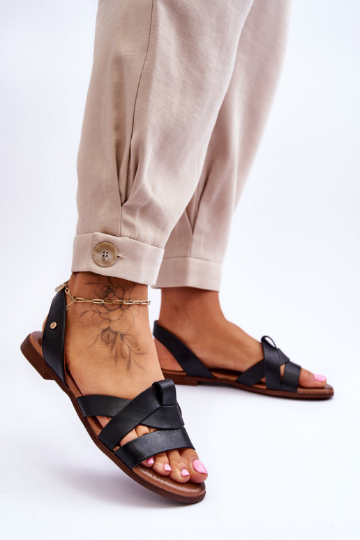 Zazoo 40185 Comfortable Leather Slip-on Sandals Black