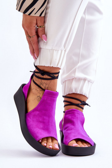 Zazoo 2743 Zamszowe Sandały Na Koturnie Fuksja