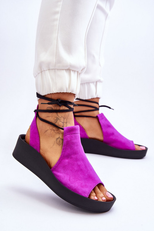 Zazoo 2743 Zamszowe Sandały Na Koturnie Fuksja