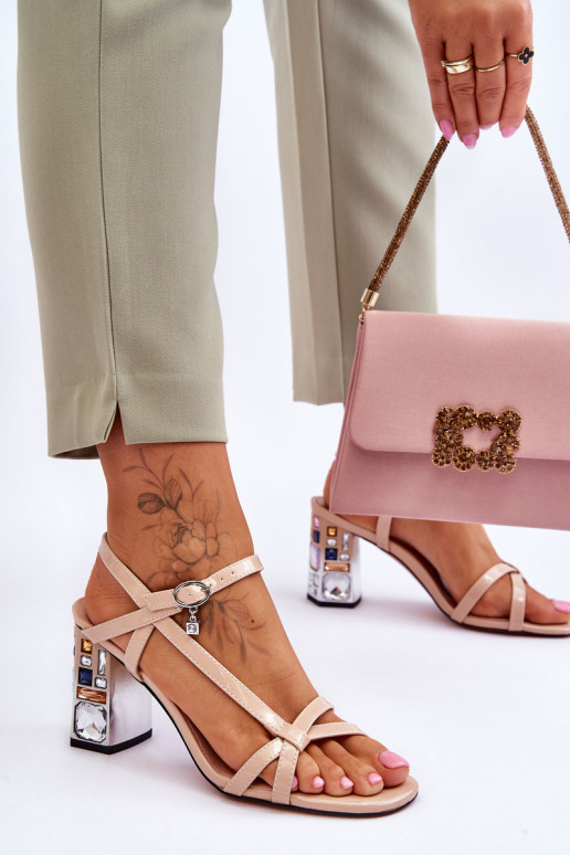 Lacquered Sandals On A Decorative Heel D&A CR-232 Beige Lacquered Sandals On A Decorative Heel D&A CR-232 Beige