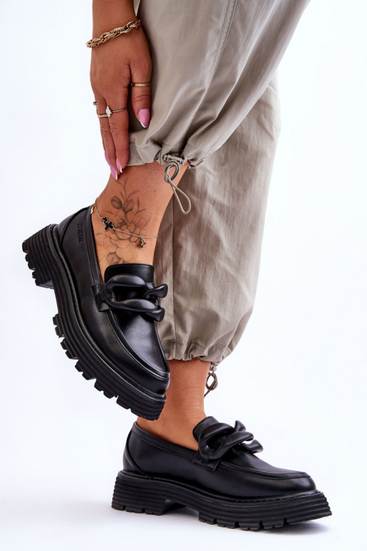 Leather Moccasins Shoes Big Star LL274580 Black Leather Moccasins Shoes Big Star LL274580 Black