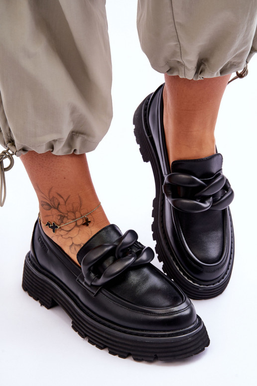 Leather Moccasins Shoes Big Star LL274580 Black Leather Moccasins Shoes Big Star LL274580 Black