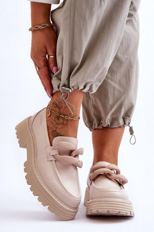 Leather Moccasins Shoes Big Star LL274581 Beige Leather Moccasins Shoes Big Star LL274581 Beige