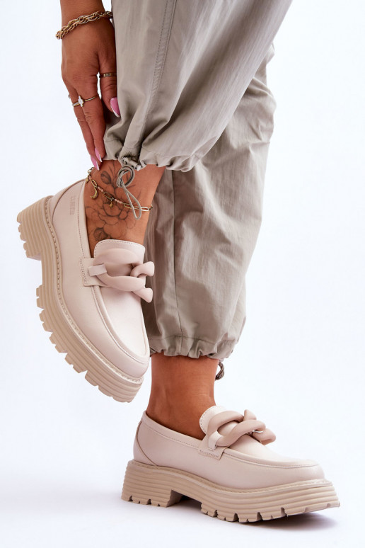 Leather Moccasins Shoes Big Star LL274581 Beige Leather Moccasins Shoes Big Star LL274581 Beige