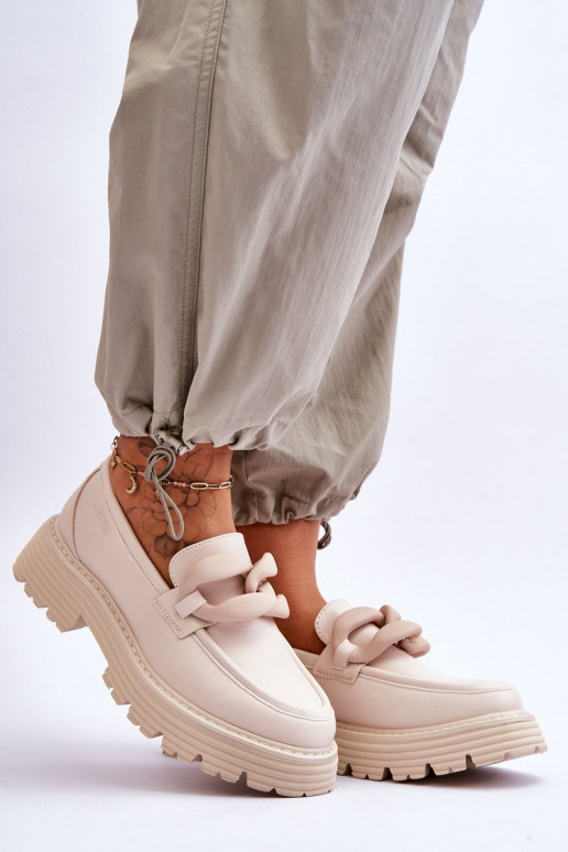 Leather Moccasins Shoes Big Star LL274581 Beige Leather Moccasins Shoes Big Star LL274581 Beige