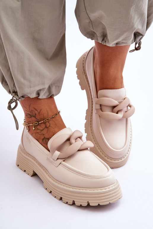 Leather Moccasins Shoes Big Star LL274581 Beige Leather Moccasins Shoes Big Star LL274581 Beige