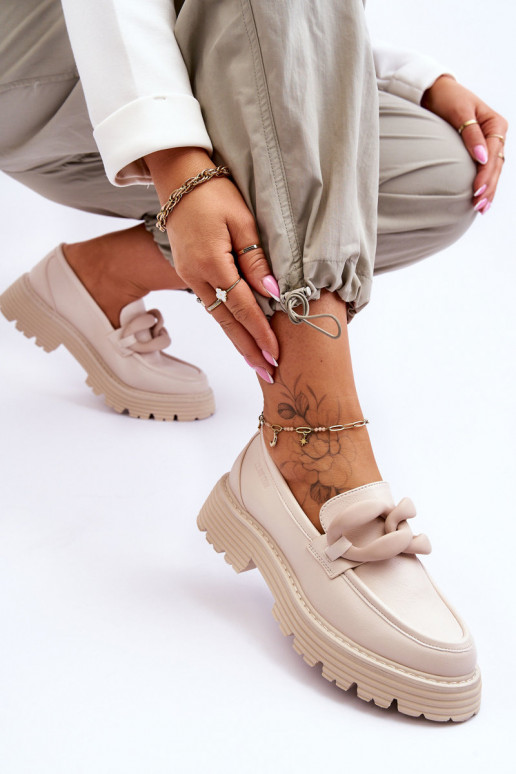 Leather Moccasins Shoes Big Star LL274581 Beige Leather Moccasins Shoes Big Star LL274581 Beige