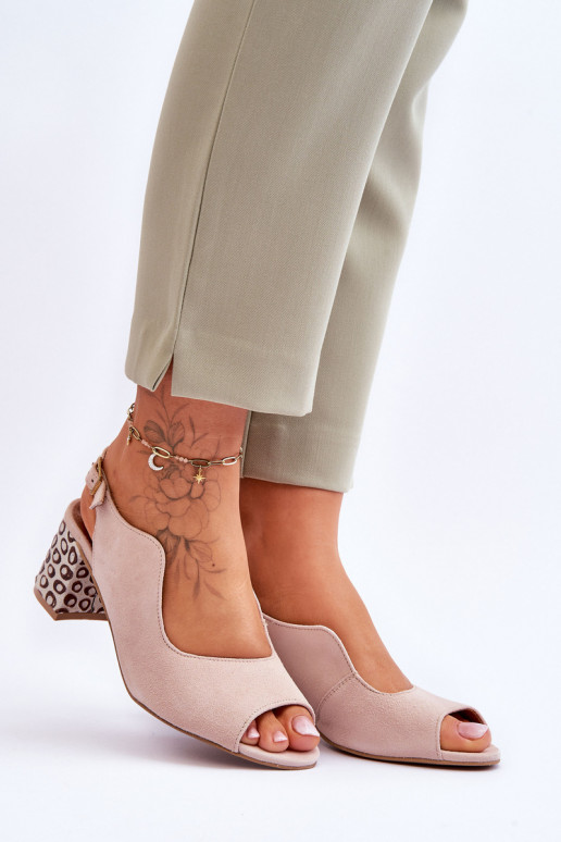 Women's Suede Heel Sandals Maciejka 05870-04 Beige Women's Suede Heel Sandals Maciejka 05870-04 Beige