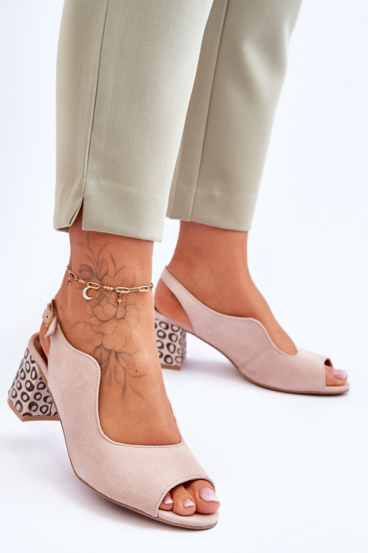 Women's Suede Heel Sandals Maciejka 05870-04 Beige Women's Suede Heel Sandals Maciejka 05870-04 Beige