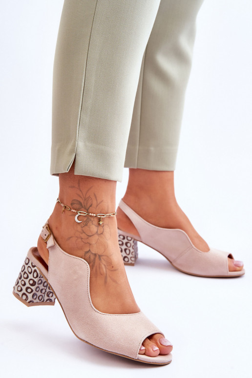 Damskie Zamszowe Sandały Na Słupku Maciejka 05870-04 Beżowe