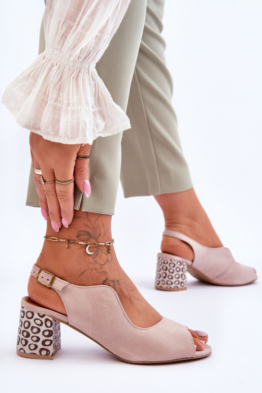 Damskie Zamszowe Sandały Na Słupku Maciejka 05870-04 Beżowe