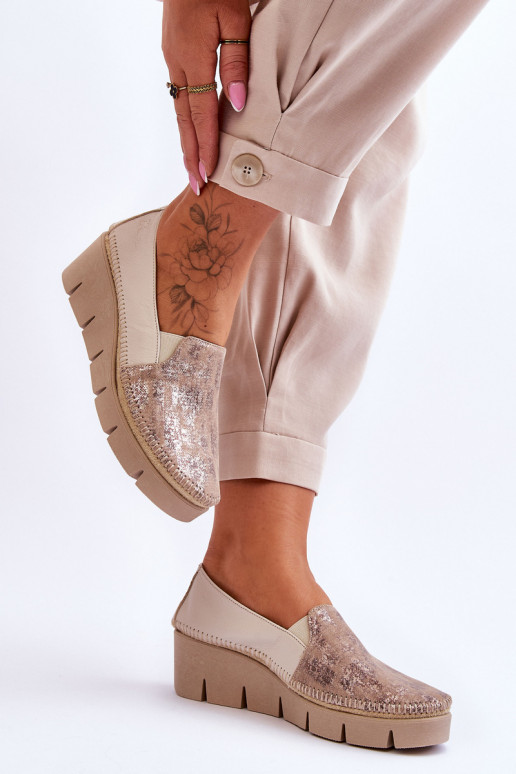 Leather Wedge Sneakers Maciejka 5814A-10 Beige Leather Wedge Sneakers Maciejka 5814A-10 Beige