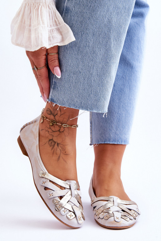 Classic Leather Women s Ballerinas Maciejka 01358-22 Beige and Gold Classic Leather Women s Ballerinas Maciejka 01358-22 Beige and Gold