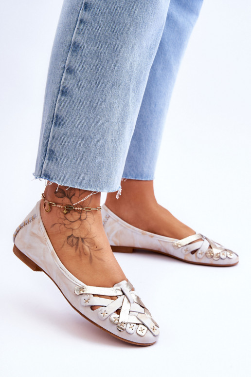 Classic Leather Women s Ballerinas Maciejka 01358-22 Beige and Gold Classic Leather Women s Ballerinas Maciejka 01358-22 Beige and Gold