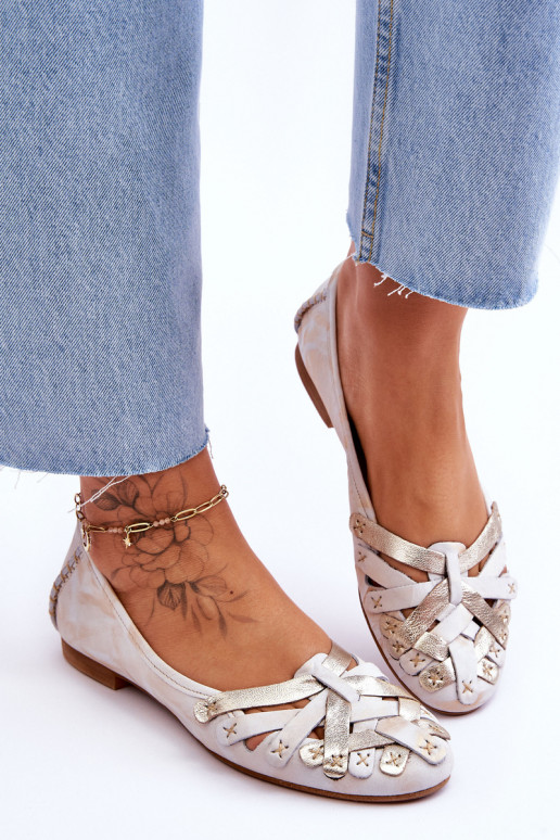 Classic Leather Women s Ballerinas Maciejka 01358-22 Beige and Gold Classic Leather Women s Ballerinas Maciejka 01358-22 Beige and Gold