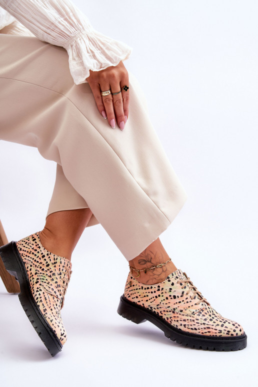 Damskie Skórzane Półbuty Oxfordy Maciejka 04087-18 Pomarańczowo-Czarne