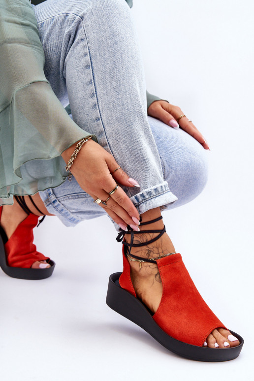 Zamszowe Sandały Na Koturnie Zazoo 2743 Pomarańczowe