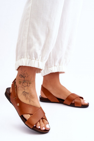 Velcro Leather Sandals Brown Addison